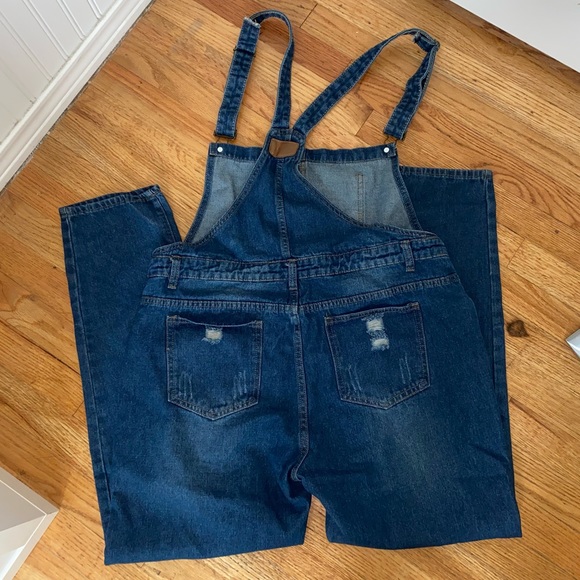 BASE GIRL NEW JENS Blue Distressed Overalls XL - Picture 12 of 14